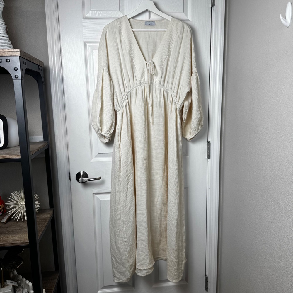 Bohemian V-Neck Maxi Dress in Cream